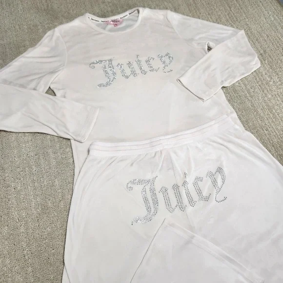 Juicy Couture Tracksuit Women XL Bone White Pants Jacket Velour Y2K Baby Doll - Picture 1 of 11